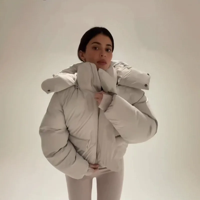 

Kylie same style KHY detachable hooded zippered cotton jacket DROP002 thick warm bread coat