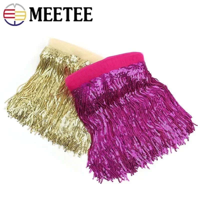 1/2/4Yard Meetee 20cm Sequin Tassel Lace Trim Glitter Fringe Ribbon DIY Handmade Dance Performance Clothing Decoration Material