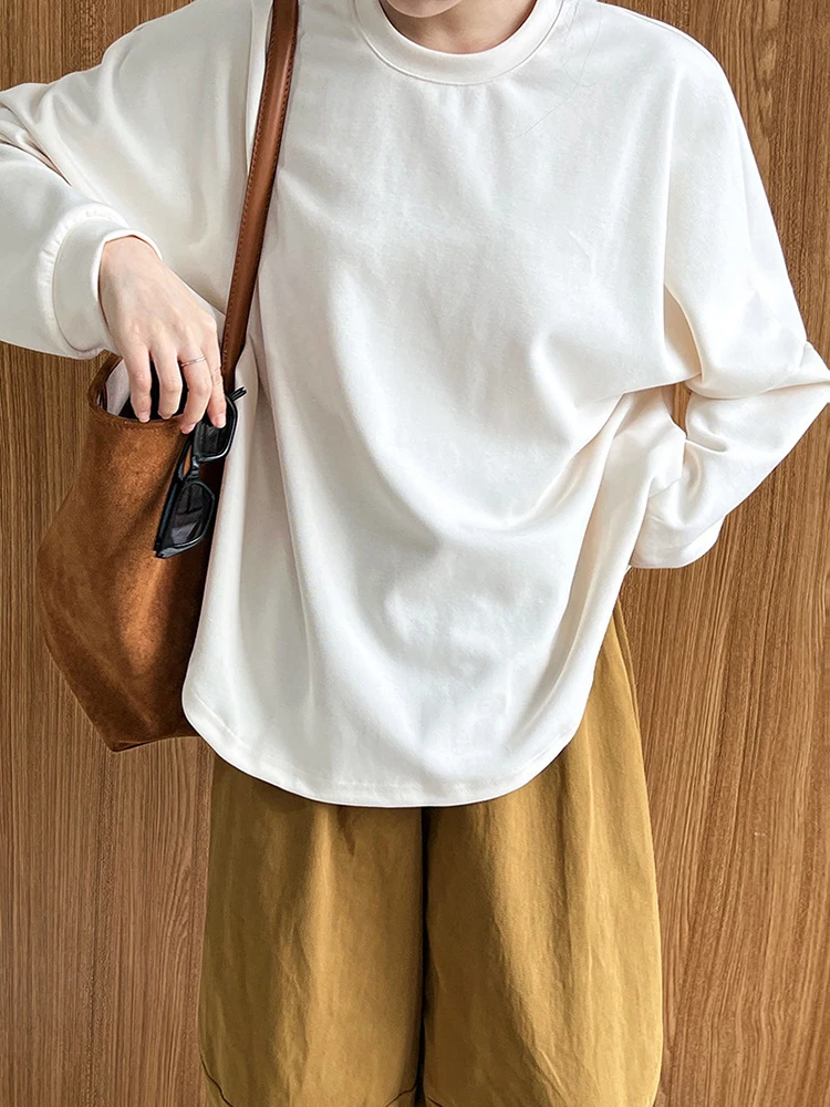 [EAM] Apricot Casual Shaped  Sweatshirt New Round Neck Long Sleeve Women Big Size Fashion Tide Spring Autumn 2023 1DH6668