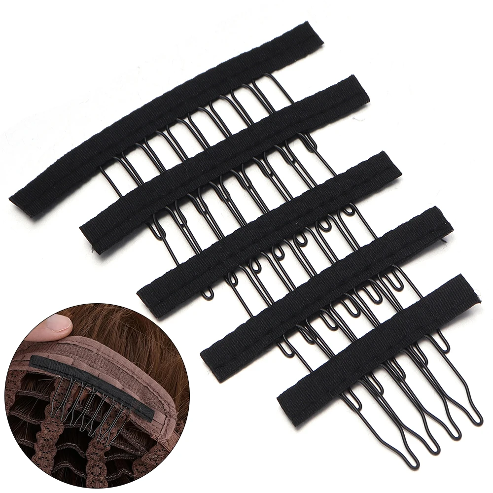 10Pcs Wig Combs To Secure Wig 4-8Teeth Wig Comb Wig Clips With Cloth For Making Wig Caps Steel Material Clips Combs