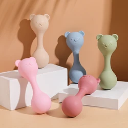 Baby Silicone Teether Cartoon Bear Sand Hammer Rattle Toys Food Grade Silicone Teethers Toys Newborn Music Rattles Teething Toys