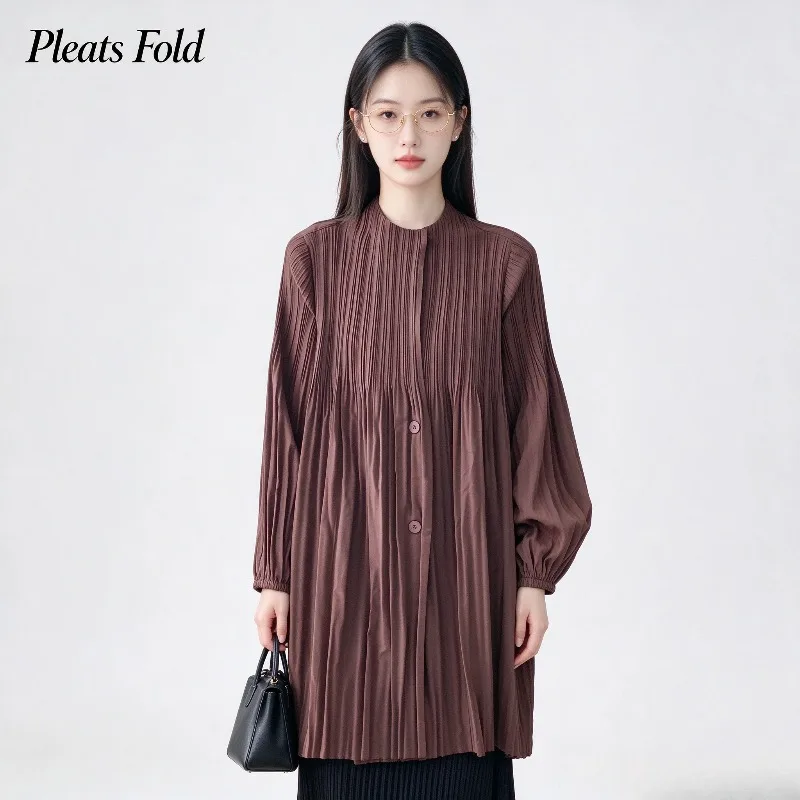 2026 Autumn Winter New Original High-end Pleated Trench Coat Mid-length Loose Casual Cardigan Overcoat Commuter Women's Clothing