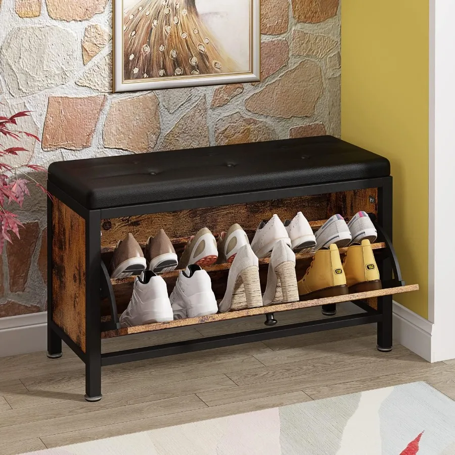 810 Pairs Storage Bench with Hidden Shoe Rack Entryway Bench Seat with Shoe Storage Shelf Shoe Storage Cabinet