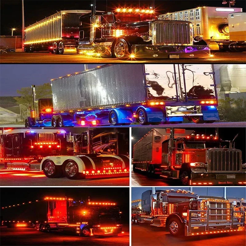 2PCS 12V/24V 3LED 3/4 inch Truck Marker Side Light Truck Signal Lamp Bus Side Light Trucks Clearance Light for five color