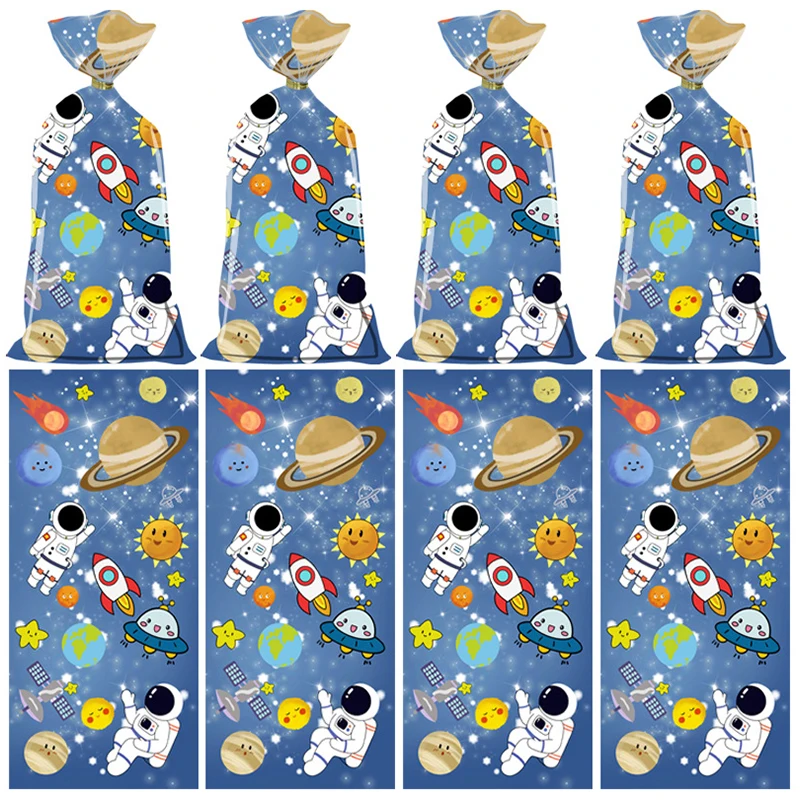 50Pcs Astronaut Series Gift Bag Spacecraft Plastic Candy Cookie Bag Happy Birthday Party Supplies Baby Shower Gift Decor Bag