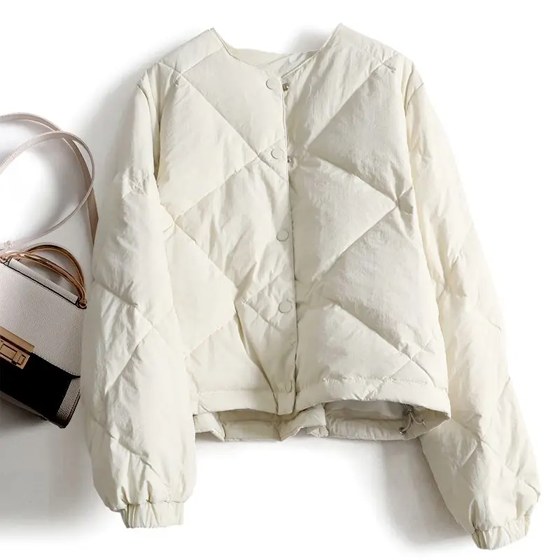 

Cotton Lined Diamond Grid Cotton Jacket For Women Winter Warm Cotton Clothes Casual Bread Clothes Round Neck Top