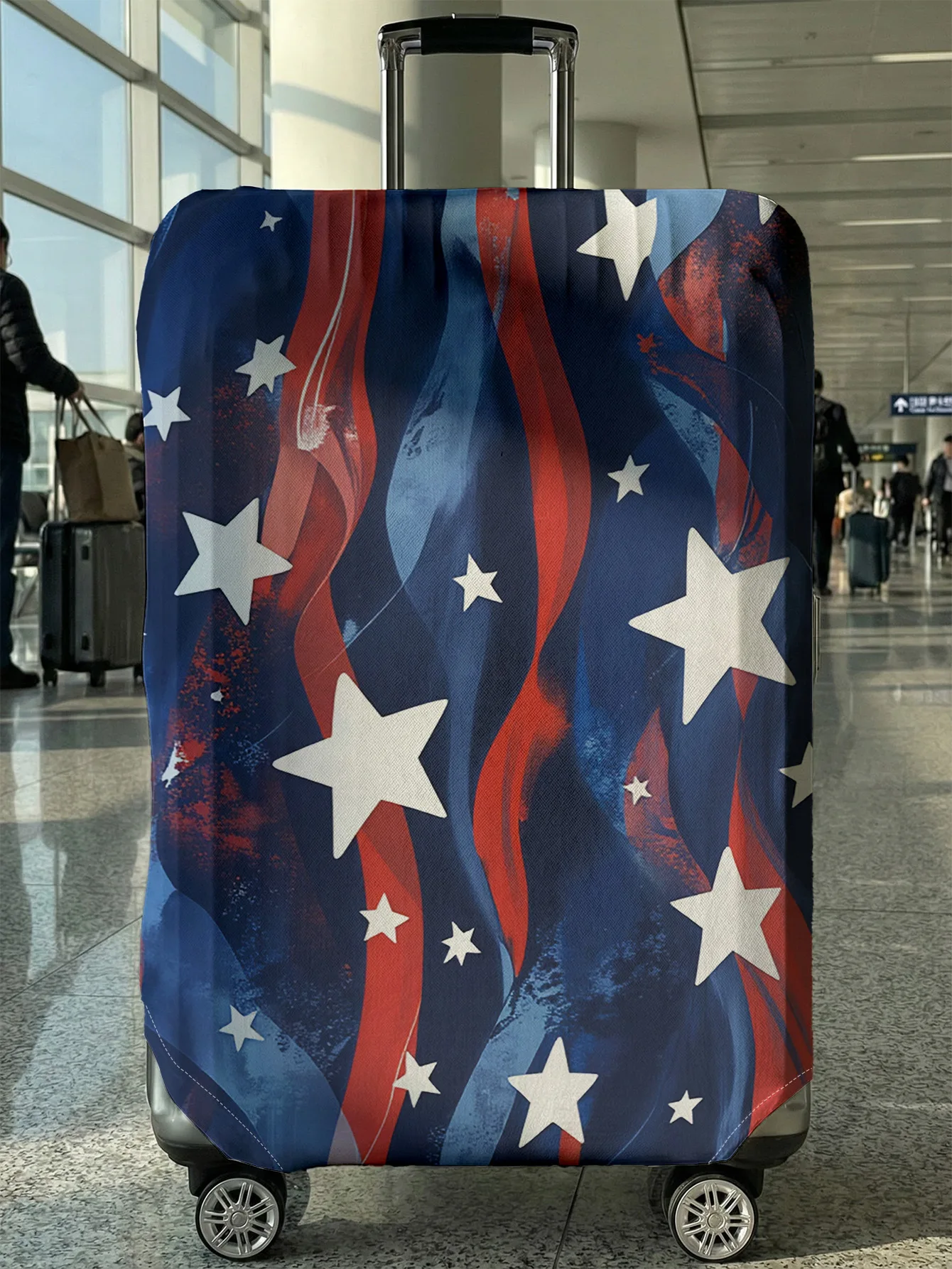 

Красно-сине-белый полосатый защитный чехол для багажа со звездами, подходит для чехлов для багажа размером 18-32 дюйма, чехлов для ручек багажа, дорожных аксессуаров.