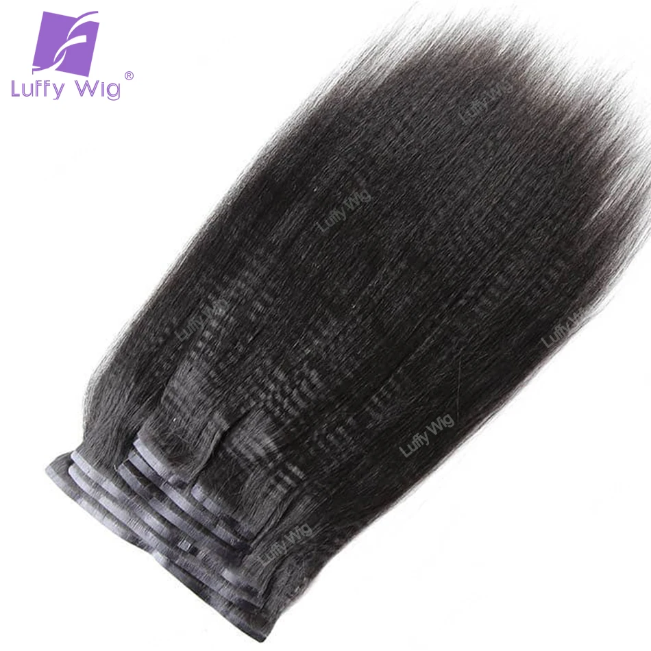 Yaki-extensiones de cabello liso sin costuras para mujeres negras, pelo Remy brasileño Real, trama de piel, 100G, Luffy