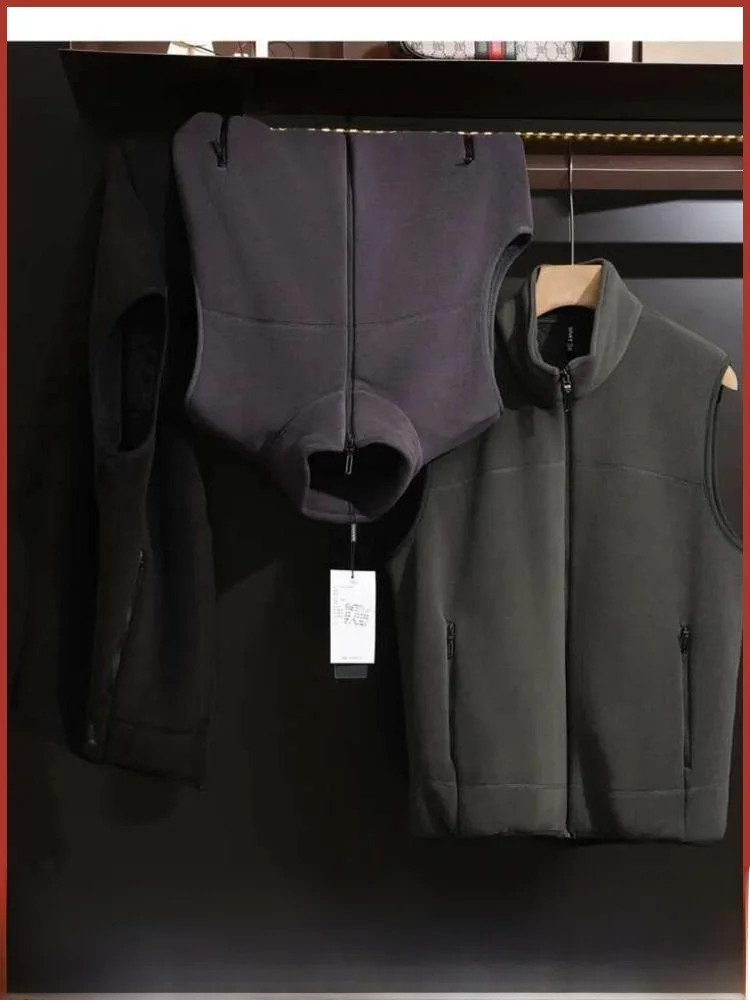 

Уличный ветрозащитный теплый мужской свободный жилет Fce Lamb Velvet Thi, повседневный жилет с воротником-стойкой, модная сумка на молнии из полиэфирного волокна