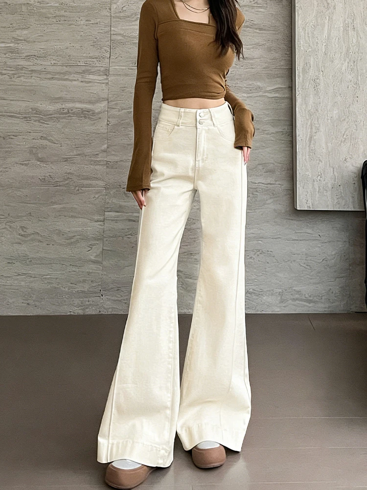 

Белые широкие джинсы для женщин, укороченные брюки с высокой талией, повседневные свободные универсальные джинсы для весны и осени, модные женские джинсы