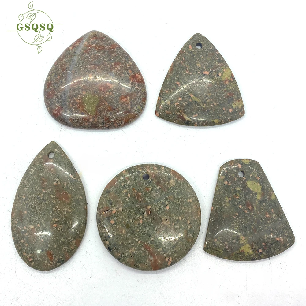 5pcs/set Fashion Natural Stone Olive Green Ore Pendant Spiritual Healing Stone DIY Jewelry Women's Necklace Pendant Accessories