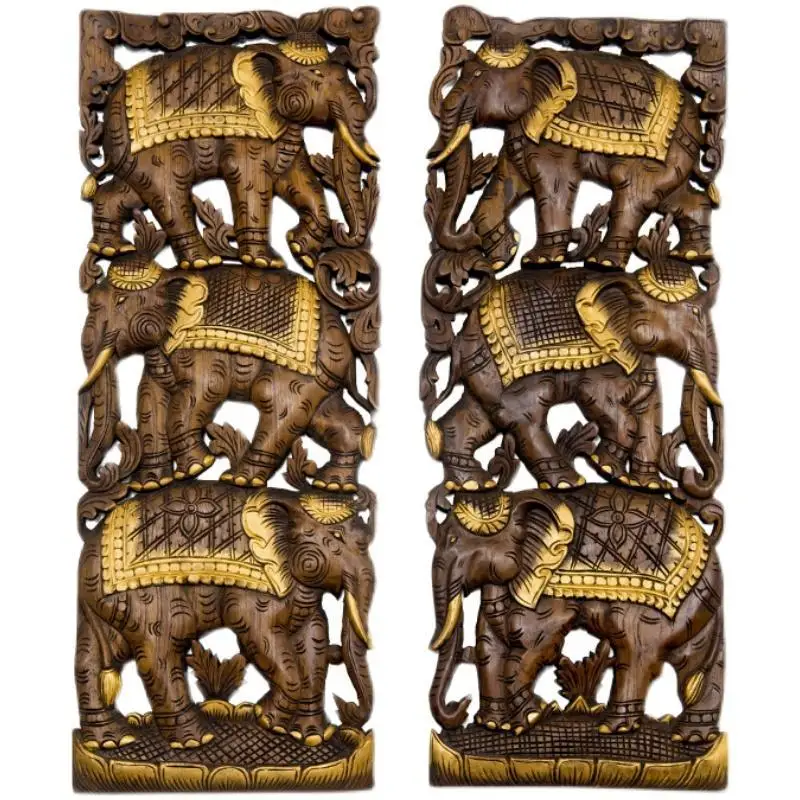 Elephant carved board wood carving decorative painting solid wood porch pendant zen wall hanging
