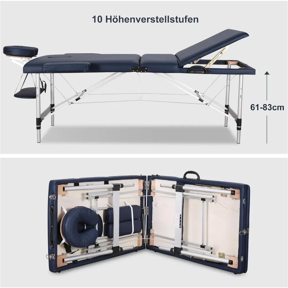 Table Portable Massage Bed Lash Spa Tattoo Bed Esthetician Adjustable Professional 3-Fold Aluminum Legs Carrying Bag MQAM