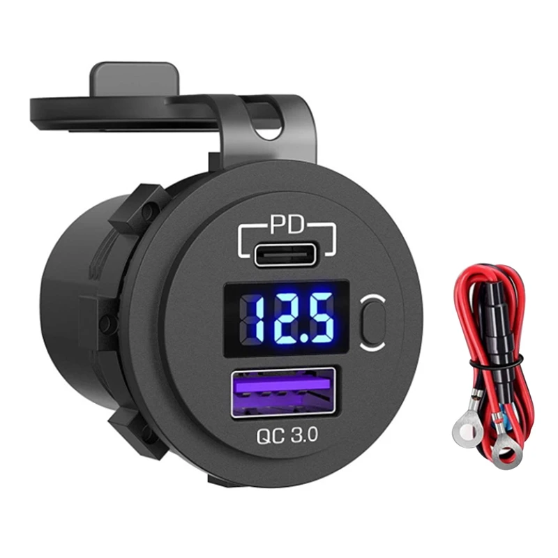 

1 PCS Car Charger Socket 12V 24V 3.0 USB SUV 36W Type C PD Outlet Fast Charger Black With On OFF Power Switch