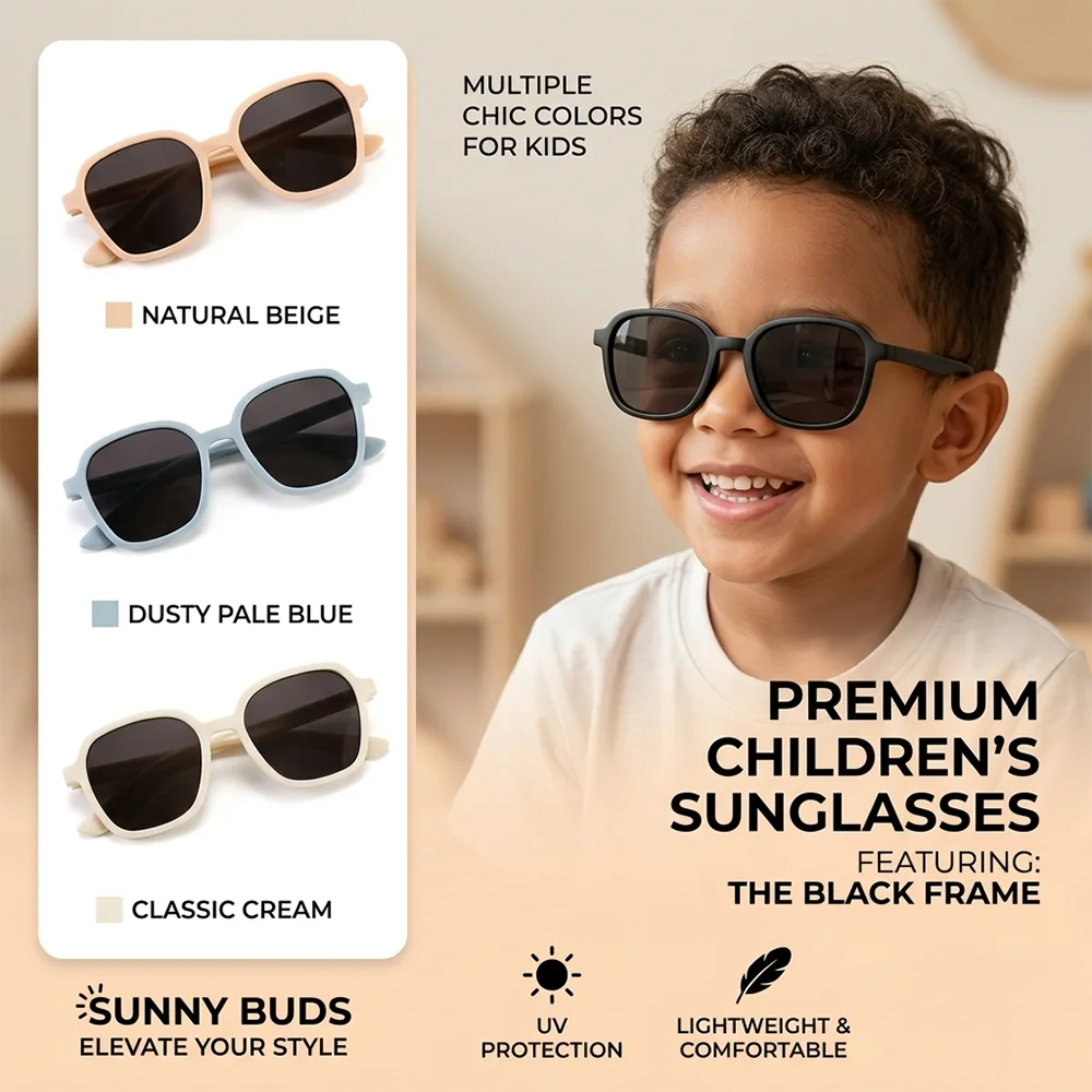Óculos de Sol Infantis da Moda para Atividades ao Ar Livre, Óculos de Sol Pretos para Bebês, Óculos de Proteção Solar para Viagens, Pesca e Direção, Óculos de Sol para Meninas e Meninos