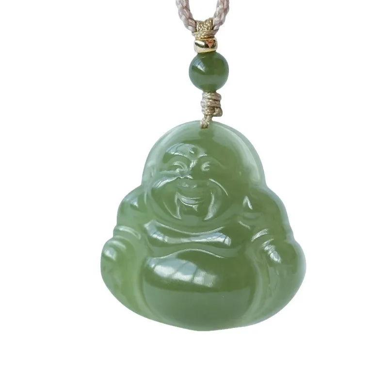 Natural Clear Water Hetian Jade Pendant Big Belly Maitreya Buddha Jade Necklace Female Cord Ornament Holiday Gift