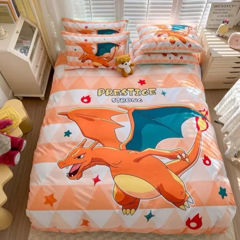 Cartoon Charizard Bedding Sets Exquisite Bed Supplies Set Charmander Duvet Cover Bed Comforter Set Bedding Set Birthday Gift