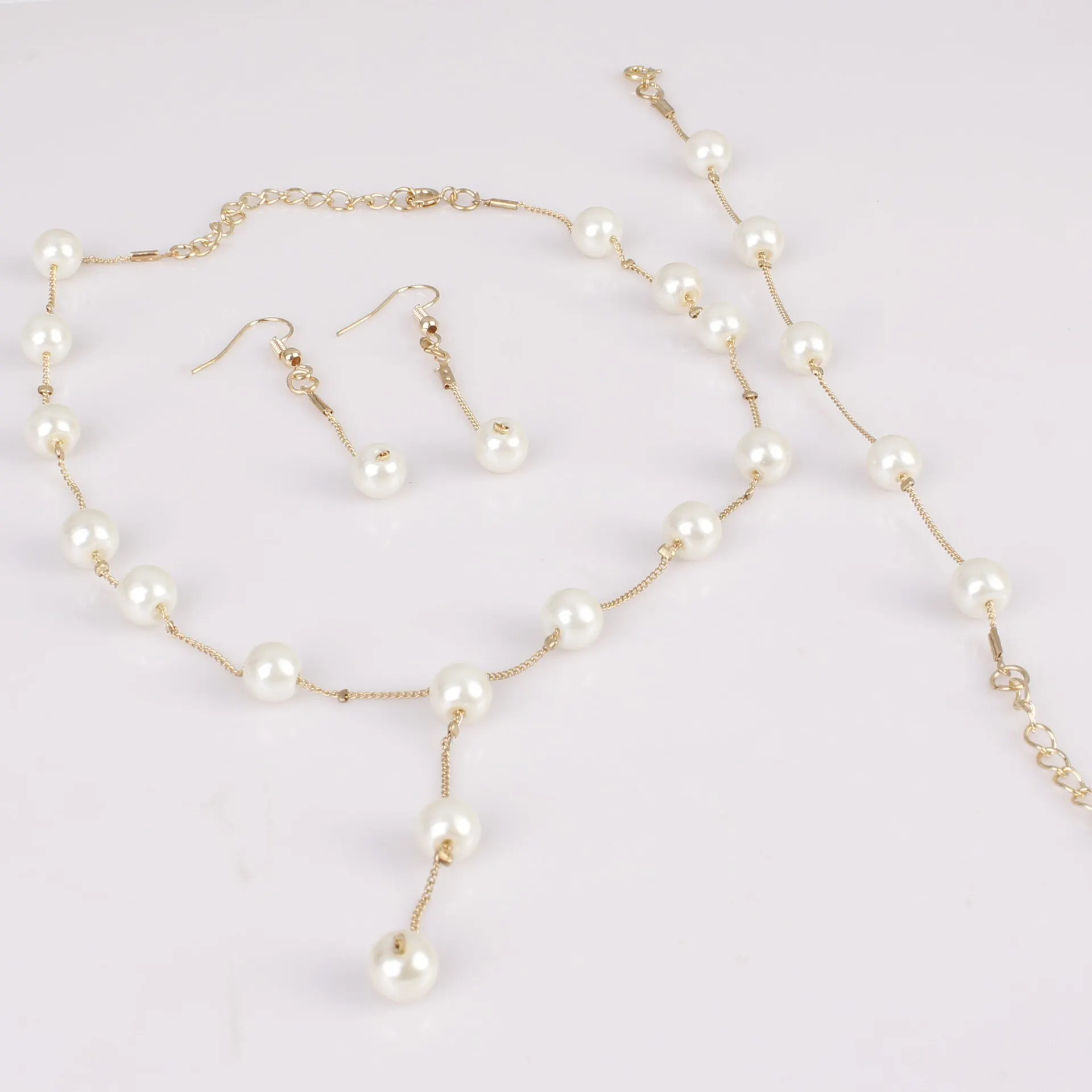 4pcs Gold-color Necklace Earring Bracelet Set Ladies Elegant Imitation-Pearls Collection Temperament Tassel Jewelry image 5