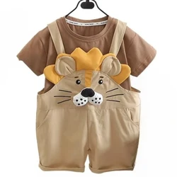 Children Summer Kids Boys 2PCS Clothes Set Cotton Cartoon Lion Tops T-shirt Overall Pants Suit Toddler Baby Boys Outfits 1-5year