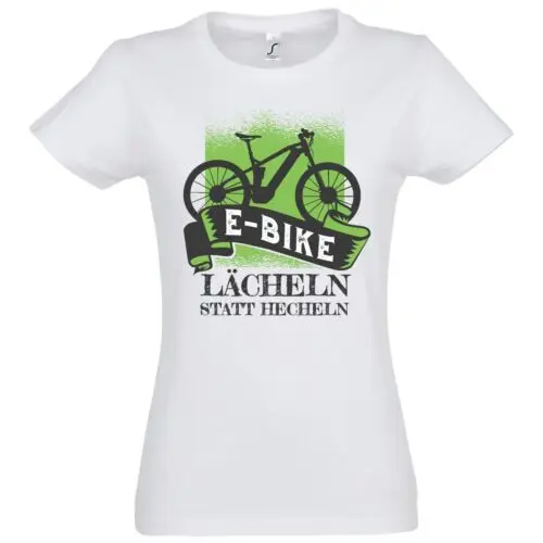 Youth Designz E-Bike Lächeln statt Hecheln Damen T-Shirt Print Logo Fahrrad Bike