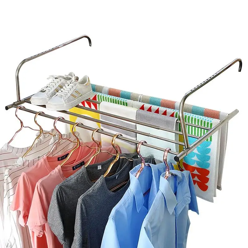 

Balcony Clothes Airer Stainless Steel Balcony Drying Shoe Rack Wall Mounted Clothes Towel Storage Rack For Home Supplies