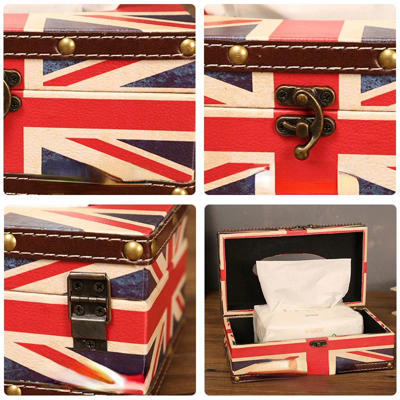 British Style Vintage Wooden Tissue Box Napkin Holder Toilet Paper Handkerchief Case Creative Home Supplies In-Car Tissue Box