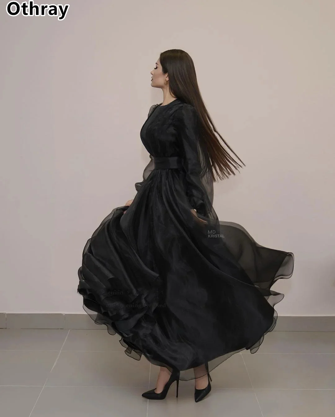 فساتين سهرة سوداء إسلامية أنيقة من Othray برقبة دائرية وأكمام طويلة على شكل حرف A ليمون المملكة العربية السعودية مناسبة خاصة رداء الحفلات إسرائيل 2025