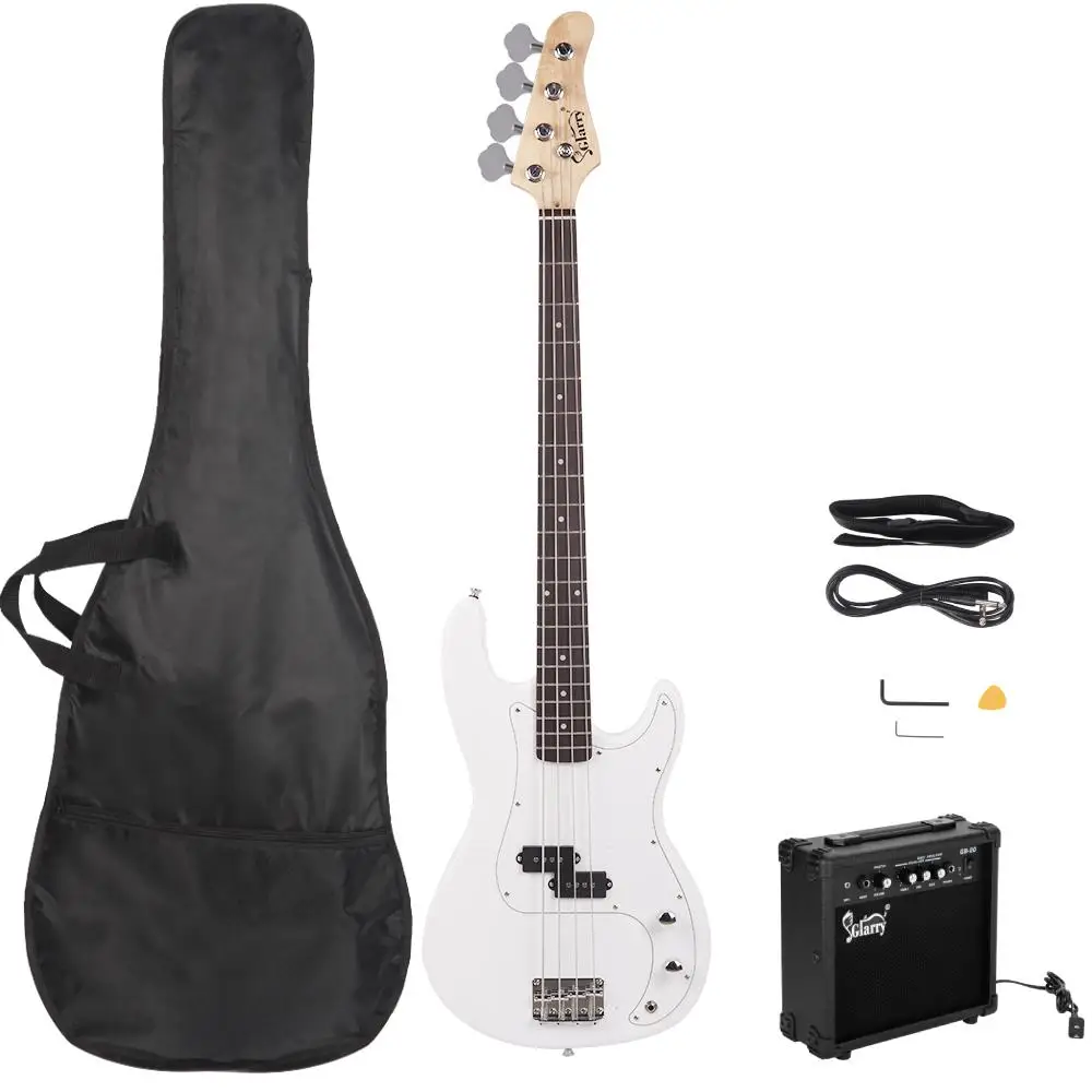 GP Bass Guitar Accessories: Stereo Bag, Strap, Pick, Cable & Wrench Tool - White