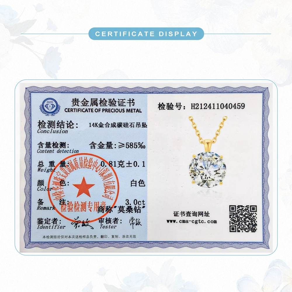 Classic 4 Claws 14k Gold Necklace 1ct 2ct 3ct AU585 K Gold Pendant Luxury Wedding Gift Jewelry With Certificate Factory Price