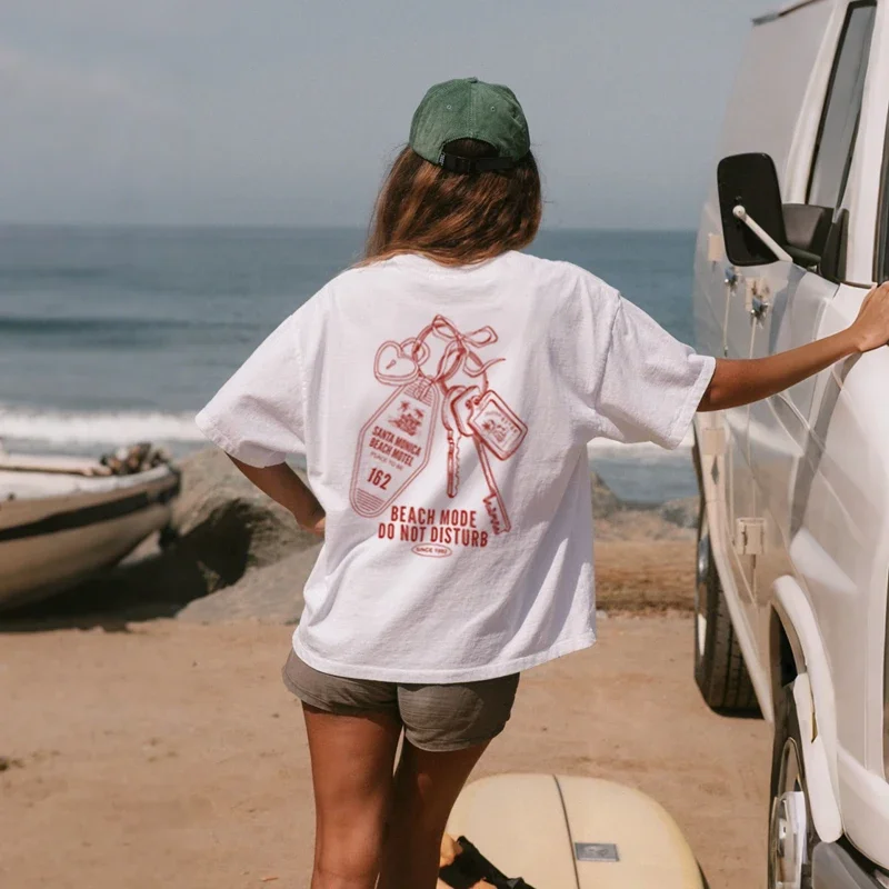 

Модная футболка с брелоком Y2k и принтом, свободная футболка с коротким рукавом для пляжного серфинга, уличная одежда в стиле гранж, футболки с графическим рисунком, женский милый топ для отпуска