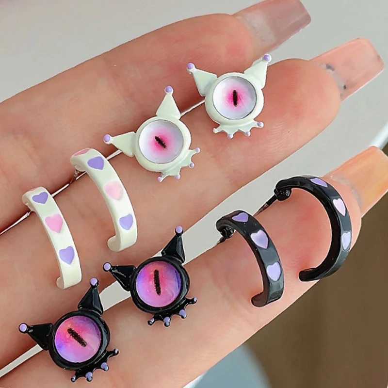 Kiss Jewelry Punk Black White Funny Cute Monster Opal Eyes Earrings Women Y2K C-Shape Round Cartoon Heart Stud Earring Gifts