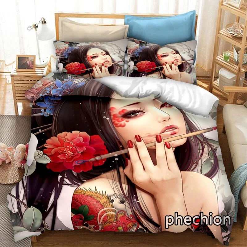 

phechion Japanese Geisha Samurai 3D Print Bedding Set Duvet Covers Pillowcases One Piece Comforter Bedding Sets Bedclothes K512