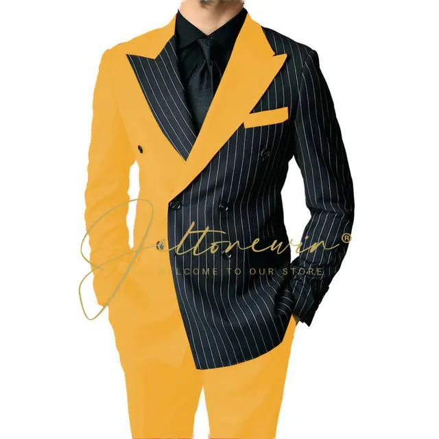 2023 New Design Business Black Striped Men Suits For Wedding Double Breasted Groom Tuxedos 2 Pieces Costume Homme (Jacket+Pants)