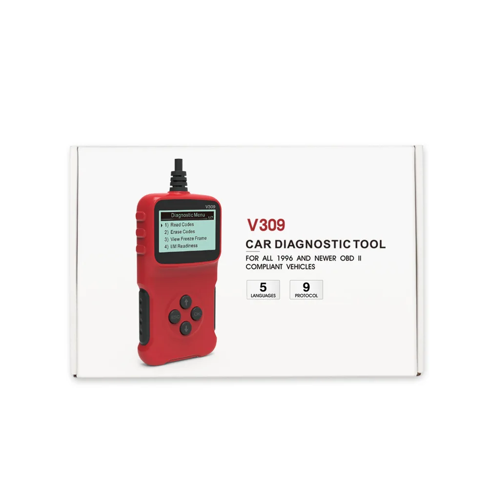 V309 Obd2 Scanner Automotive Professional Tool Check Car Engine Fault Warning Light Code Reader Diagnostic Tool Multi Language