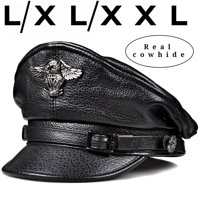 

Новые военные шляпы в стиле ретро с большой головой 61 см для мужчин, мужские шляпы из натуральной кожи с плоским верхом, европейско-американский капитан, локомотив, вставка