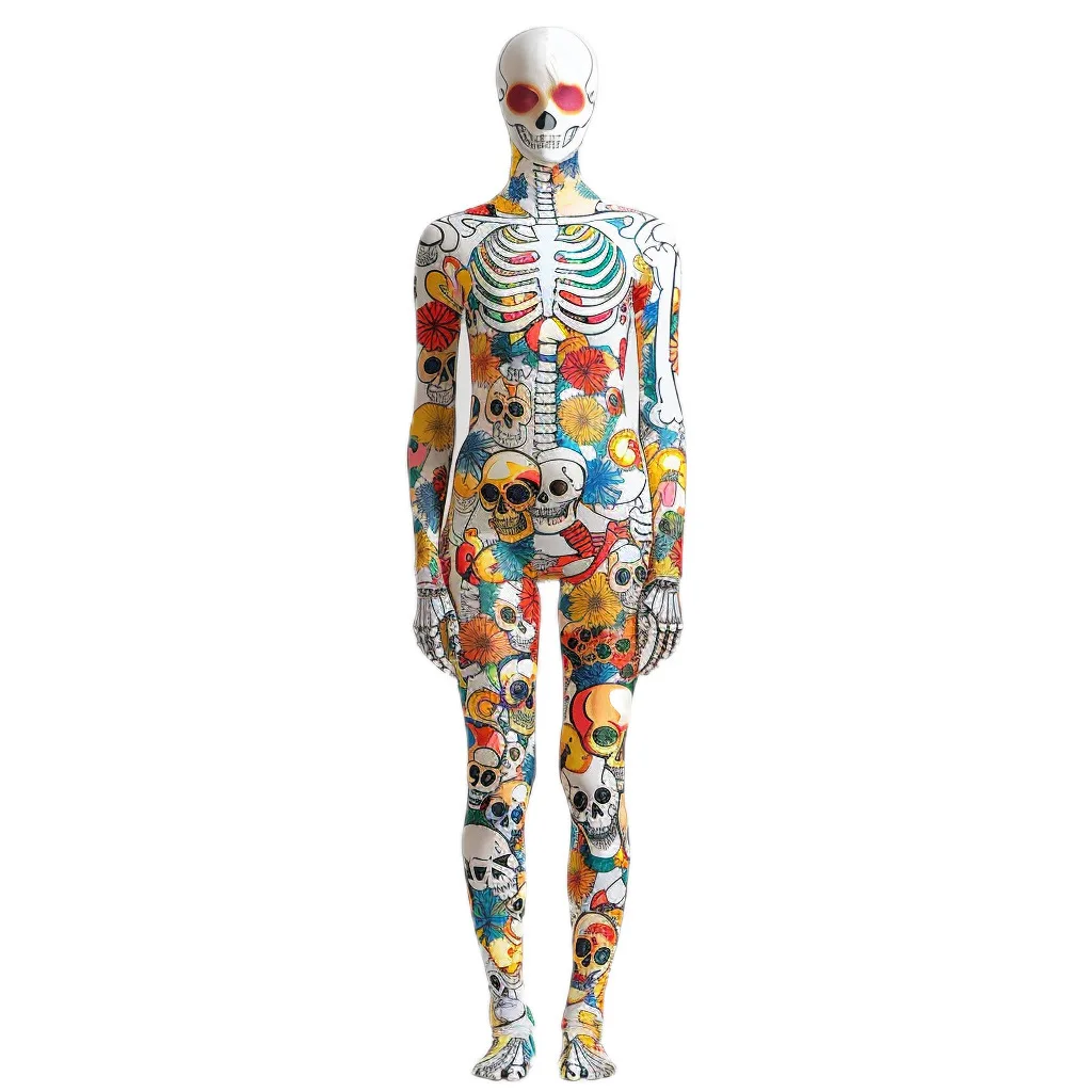 

Adult Halloween Skeleton Printing Holiday Party Cyberpunk Zentai And Mask Jumpsuit Skeleton Alien Cosplay Costume Bodysuit