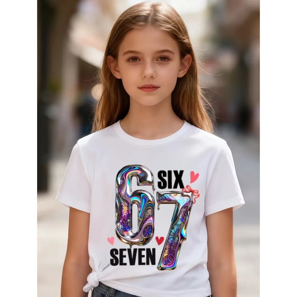 Shining 67 Fantasy Style Trend Print Summer Childrens's Cotton Tshirt Fashion Girls Short Sleeved Shirts Cartoon Kid Clothes Tee