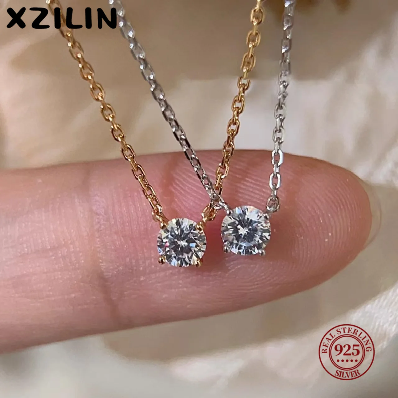 

XZiLin 925 Sterling Silver 18k Gold Plated Necklace Versatile Single Sparkling Zircon Clavicle Chain for Women Wedding Jewelry