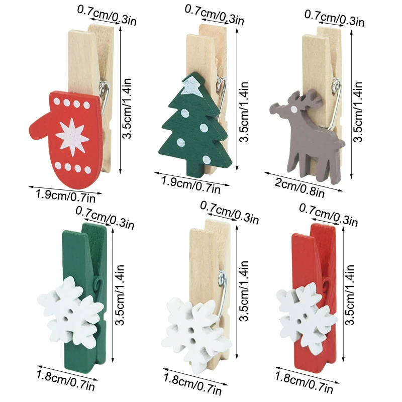 20pcs Christmas Wooden Clips Elk Snowflake Christmas Tree Gloves Wooden Clip Mini Clothes Photo Frame Nail Pin Clothespin Decor