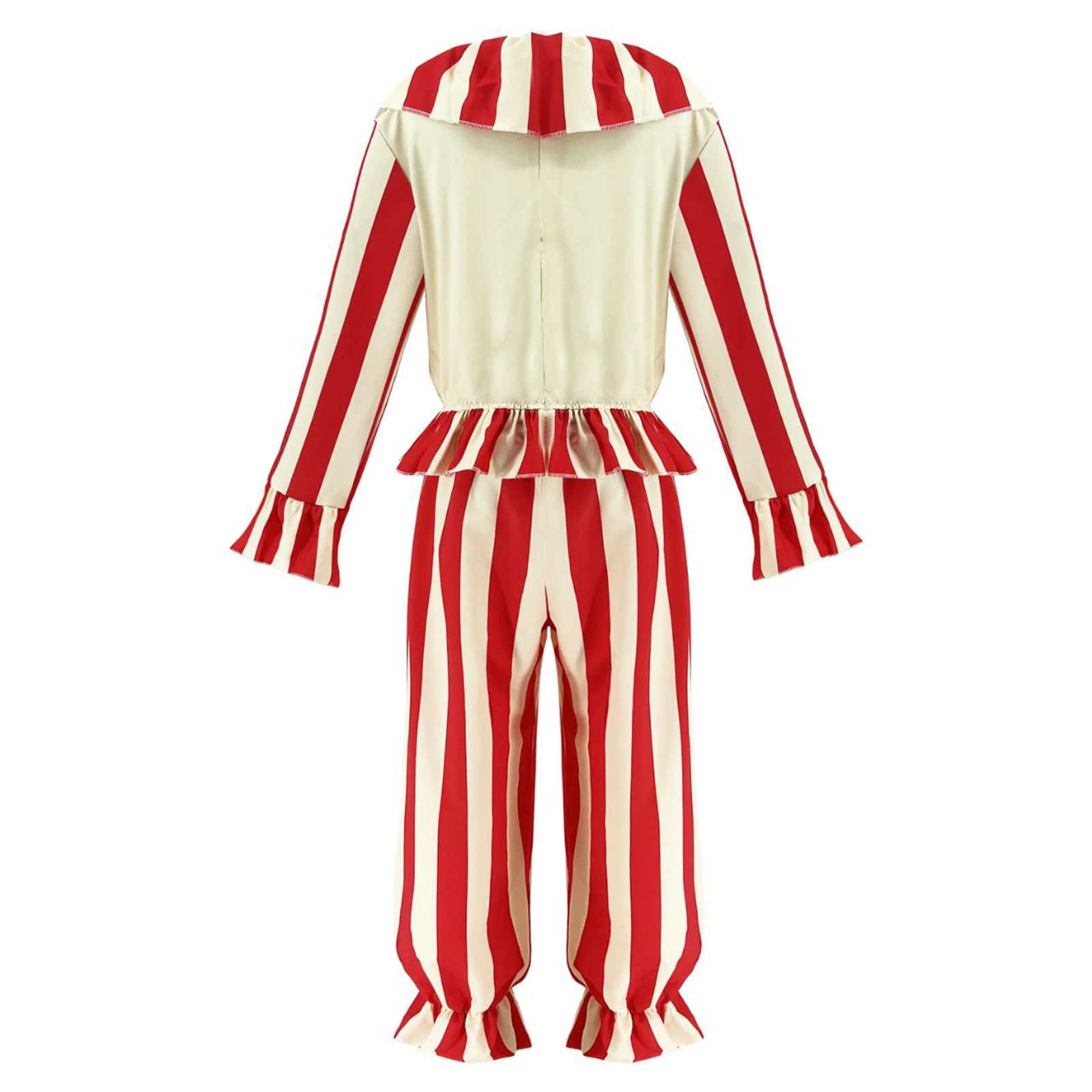 Clown Cosplay Costume Horror Movie Men'S Jumpsuit Red Striped Uniform Circus Clown Uniform Halloween Carnival Party Uniform view 6