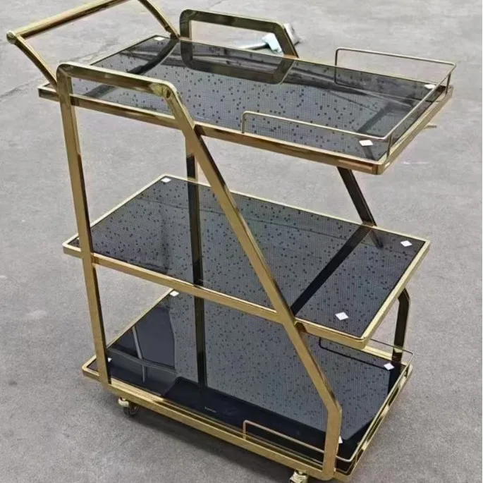 Stainless steel three-layer wine cart Tempered glass Hotel lobby Dessert cake delivery trolley