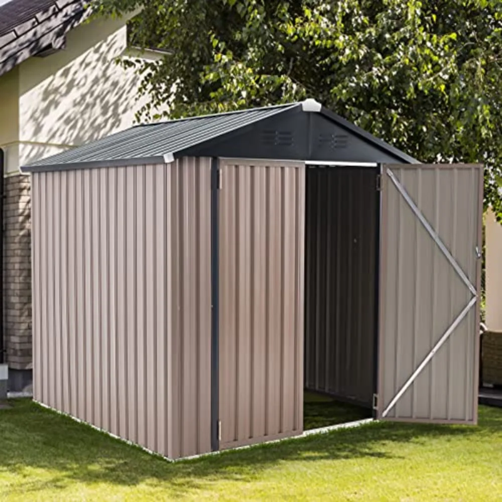 

6' x 6' Outdoor Storage Shed, Metal Shed with Design of Lockable Doors, Utility and Tool Storage Backyard, Patio, Outside use