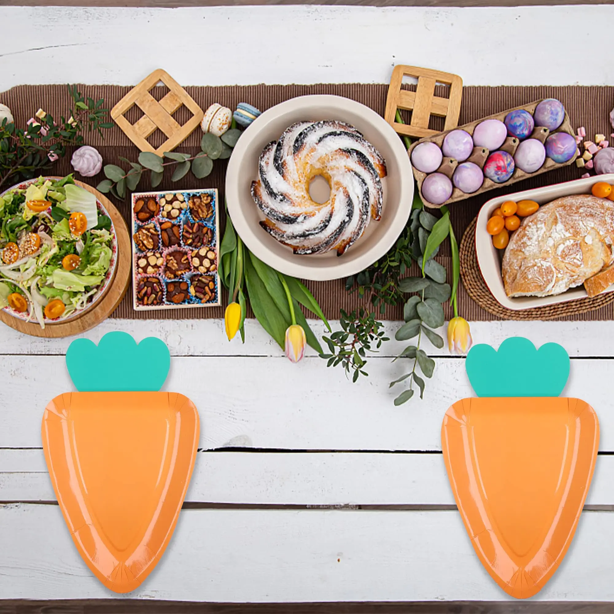 Easter Paper Plates Carrot Shape Disposable Plates Easter Spring Party Dessert Supplies for Holiday Home Dining Table Decoration