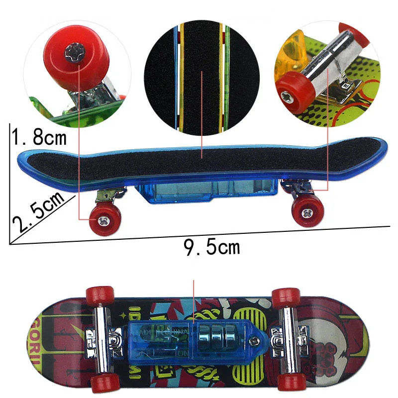 5 pezzi per bambini giocattolo luminescente simulazione skateboard da dito gioco da tavolo giocattolo con luci mini skateboard con punta delle dita