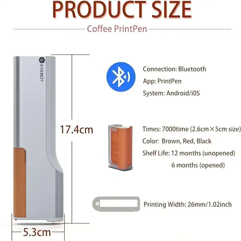 Imagem -06 - Evebot-impressora a Jato de Tinta Portátil com Régua Auxiliar Tamanho de Impressão 26*1000 mm para Produção Faça Você Mesmo Café Latte Padrão Personalizado