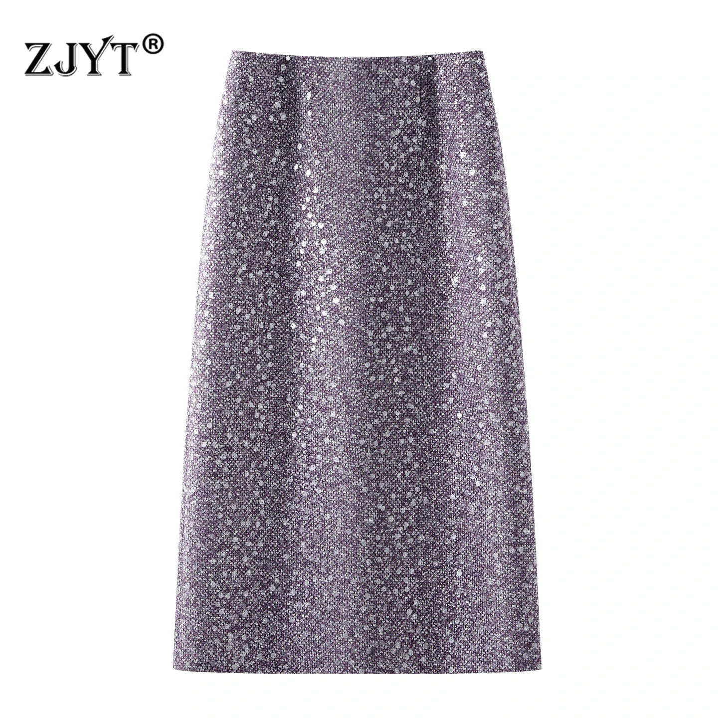 

ZJYT Шерстяные юбки с блестками для женщин Зимняя мода Юбка-карандаш с высокой талией Офисная рабочая одежда Фиолетовый Элегантный женский вечерние Faldas Новый