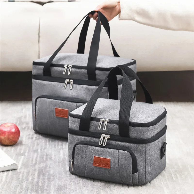 Insulated Double-Layer Tote Cooler Bag - Large Capacity Lunch Box Women/Men, Leakproof Picnic & School Bag with Adjustable Strap