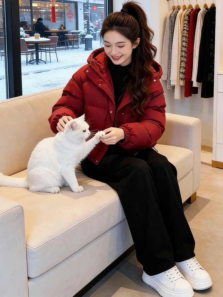 Thiened Fce forrado com capuz para baixo Jaet feminino casacos quentes solto ajuste outono inverno coreano sle preenchimento de fibra de poliéster