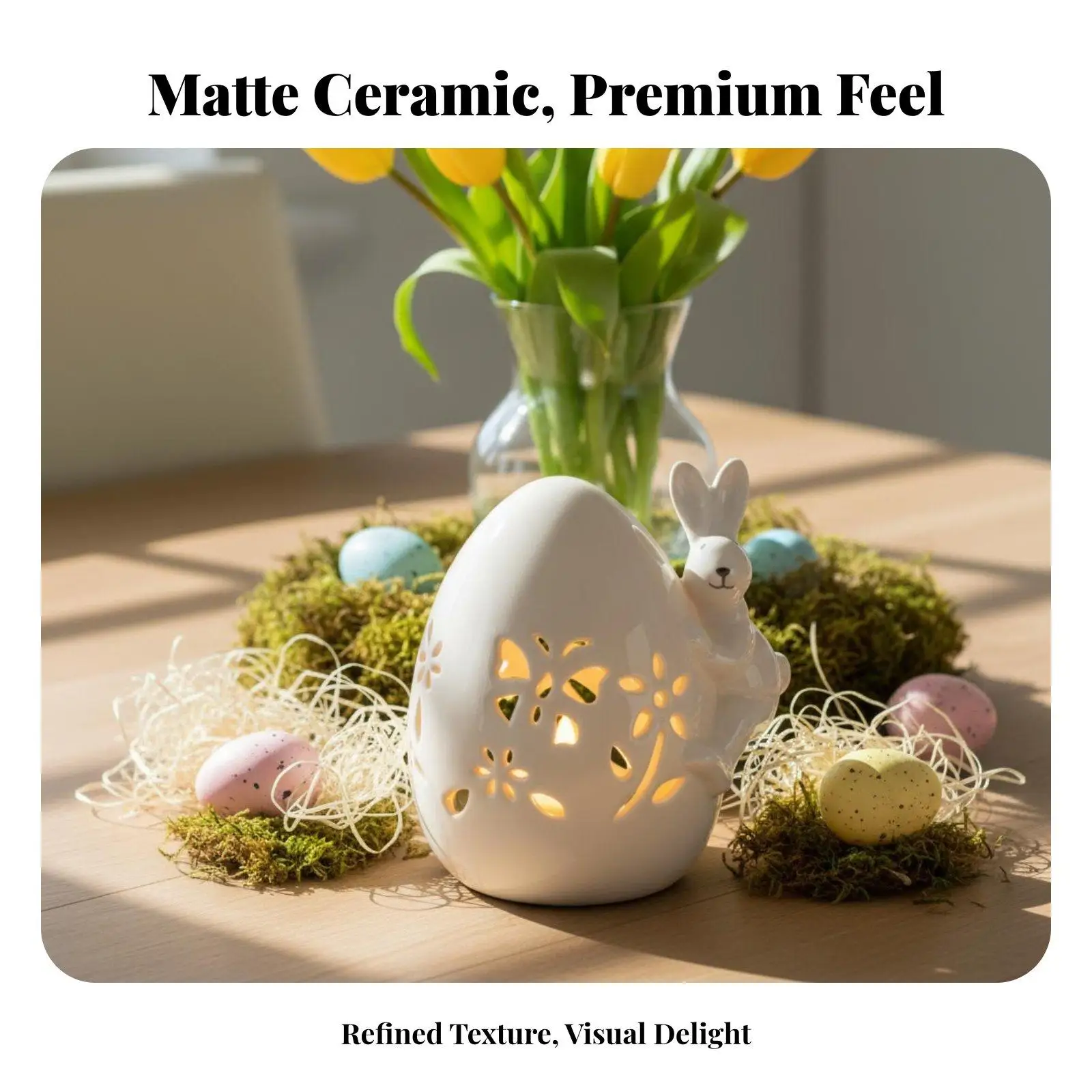 Soft Glow Ceramic Bunny Night Light for Bedside Table White Porcelain Egg Lamp with Bunny Figure Decorative Light for Cozy Home
