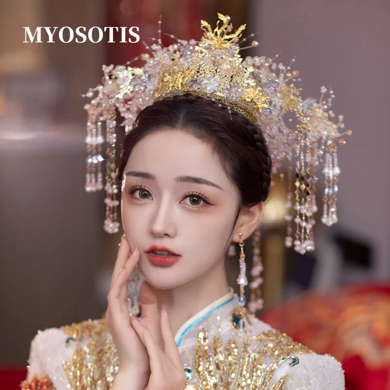 Hanfu chinês antigo traje headdress xiuhe roupas estilo étnico ouro borla redondo acessórios de cabelo